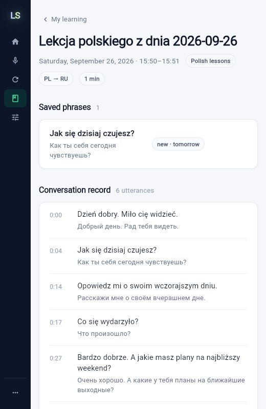 Return to the conversation, with its original words and translations.